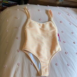 Ribbed Orange and white striped square neck suit